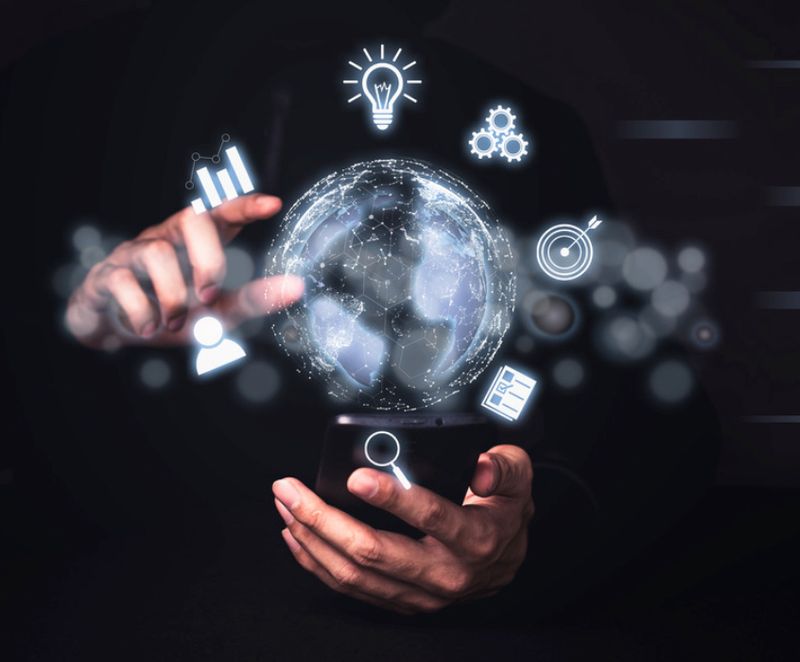 Man holding round hologram